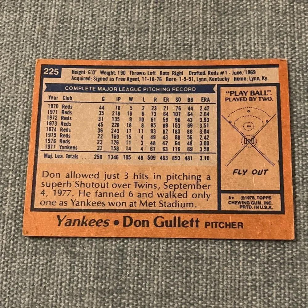 1978 Topps New York Yankees Baseball Card Trading Card
